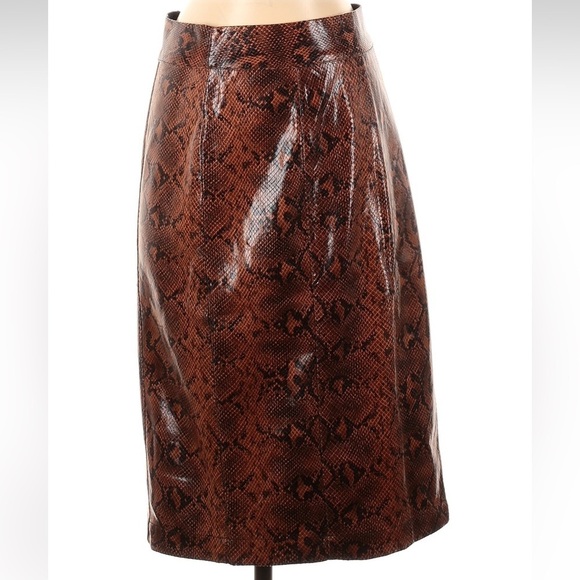 Express x Negin Mirsalehi Brown Snakeskin Print Faux Leather Midi Skirt Size 2 - Picture 2 of 8